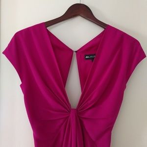 Deep v-neck magenta color (hot pink) long gown